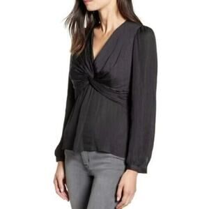 Chelsea28 Women's Twist Front Long Sleeve V-Neck Blouse‎ In Black Dot Medium $79